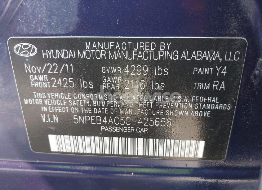 Photo 9 of 2012 Hyundai Sonata GLS (VIN 5NPEB4AC5CH425656)