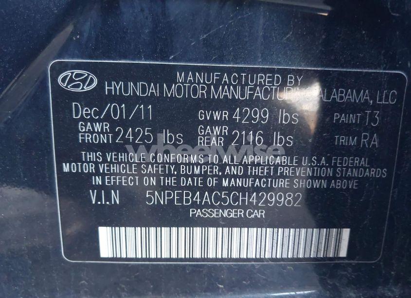 Photo 9 of 2012 Hyundai Sonata GLS (VIN 5NPEB4AC5CH429982)