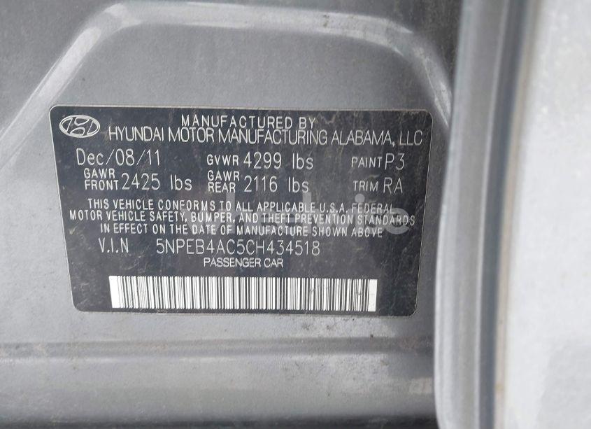 Photo 9 of 2012 Hyundai Sonata GLS (VIN 5NPEB4AC5CH434518)