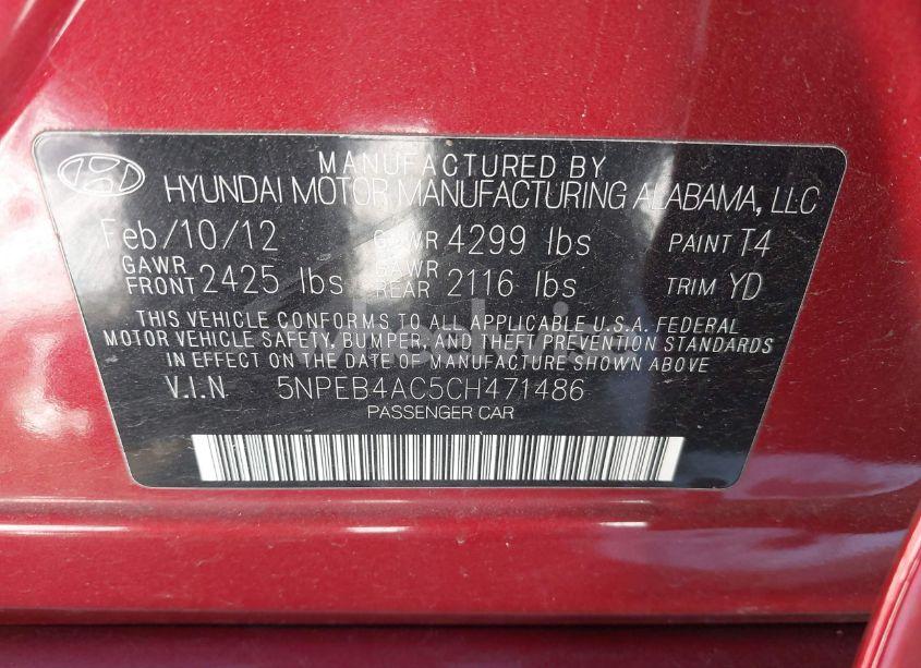 Photo 9 of 2012 Hyundai Sonata GLS (VIN 5NPEB4AC5CH471486)