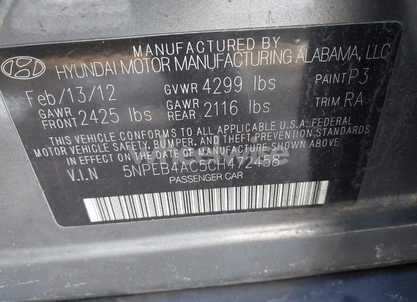 Photo 9 of 2012 Hyundai Sonata GLS (VIN 5NPEB4AC5CH472458)
