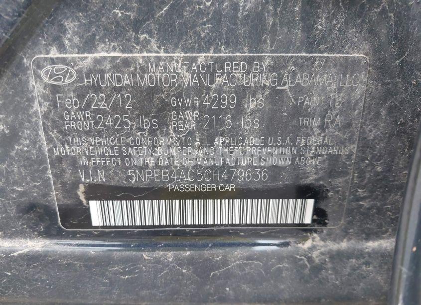 Photo 9 of 2012 Hyundai Sonata GLS (VIN 5NPEB4AC5CH479636)
