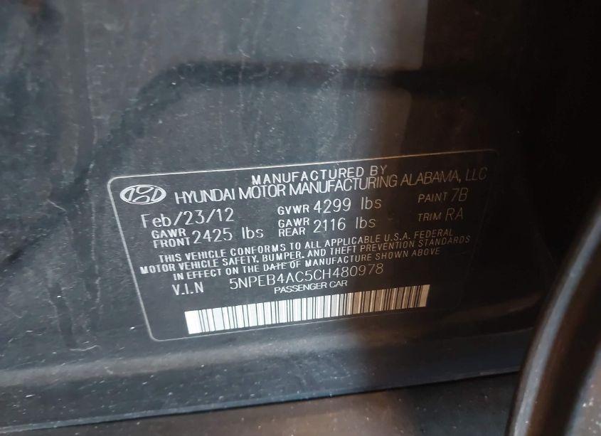 Photo 9 of 2012 Hyundai Sonata GLS (VIN 5NPEB4AC5CH480978)