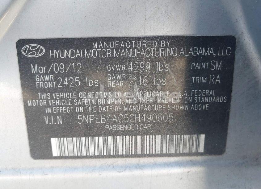 Photo 9 of 2012 Hyundai Sonata GLS (VIN 5NPEB4AC5CH490605)