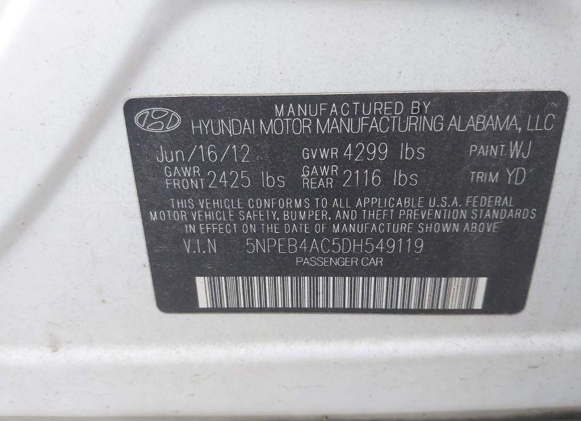 Photo 9 of 2013 Hyundai Sonata GLS (VIN 5NPEB4AC5DH549119)