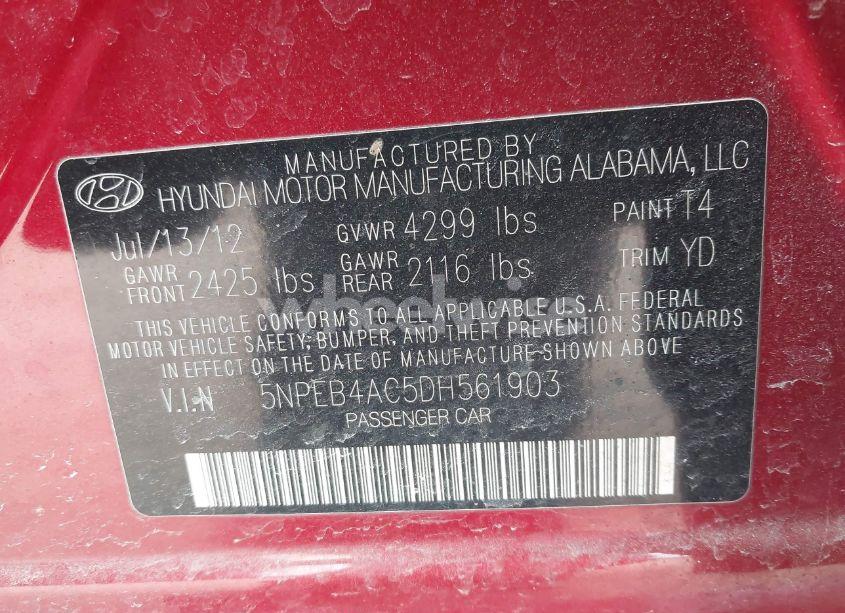 Photo 9 of 2013 Hyundai Sonata GLS (VIN 5NPEB4AC5DH561903)