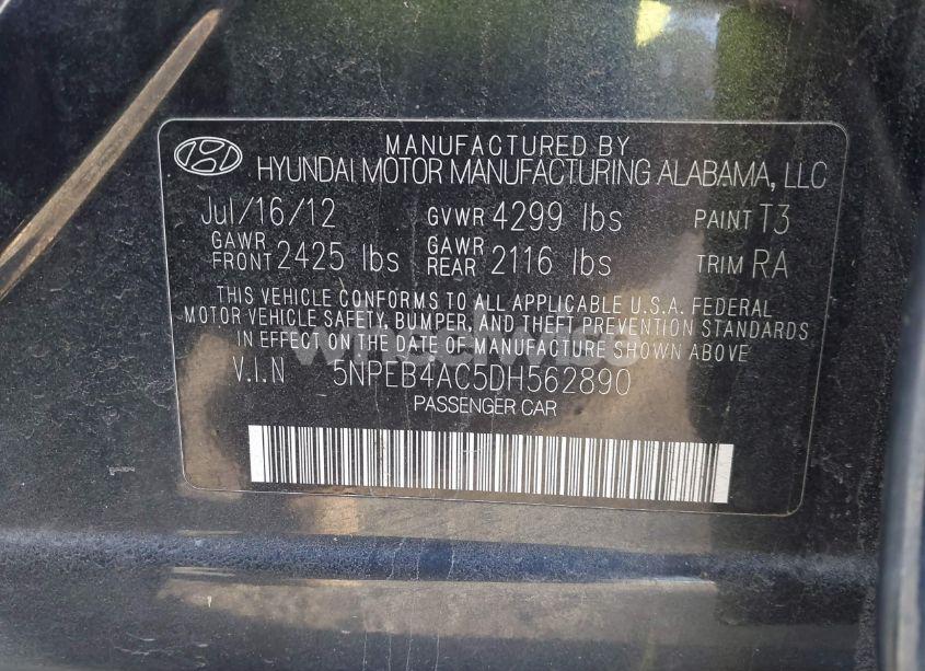 Photo 9 of 2013 Hyundai Sonata GLS (VIN 5NPEB4AC5DH562890)
