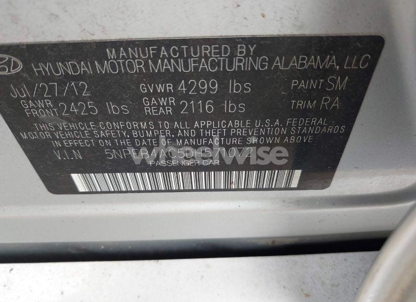 Photo 9 of 2013 Hyundai Sonata GLS (VIN 5NPEB4AC5DH571072)