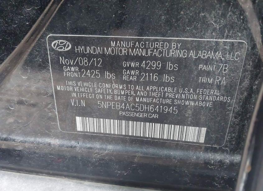 Photo 9 of 2013 Hyundai Sonata GLS (VIN 5NPEB4AC5DH641945)