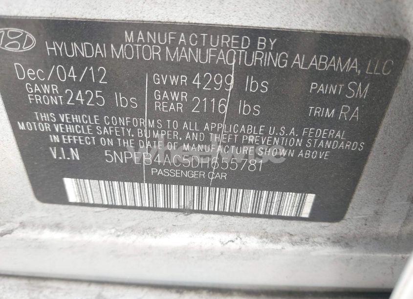 Photo 9 of 2013 Hyundai Sonata GLS (VIN 5NPEB4AC5DH655781)