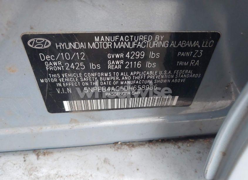 Photo 9 of 2013 Hyundai Sonata GLS (VIN 5NPEB4AC5DH658986)