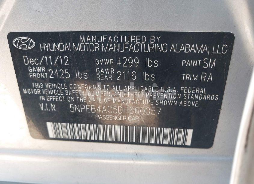 Photo 9 of 2013 Hyundai Sonata GLS (VIN 5NPEB4AC5DH660057)