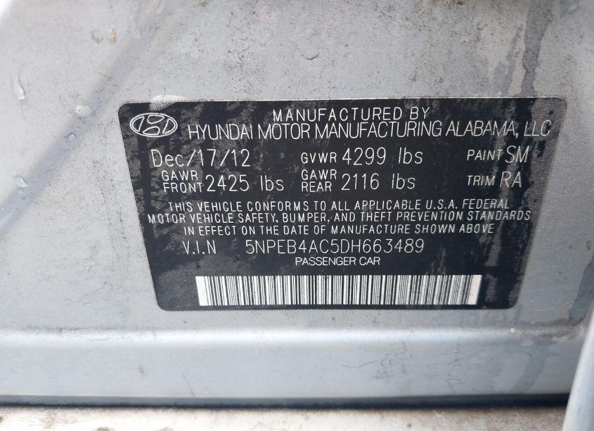 Photo 9 of 2013 Hyundai Sonata GLS (VIN 5NPEB4AC5DH663489)