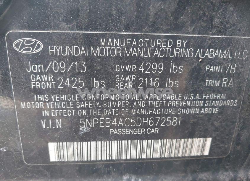 Photo 9 of 2013 Hyundai Sonata GLS (VIN 5NPEB4AC5DH672581)