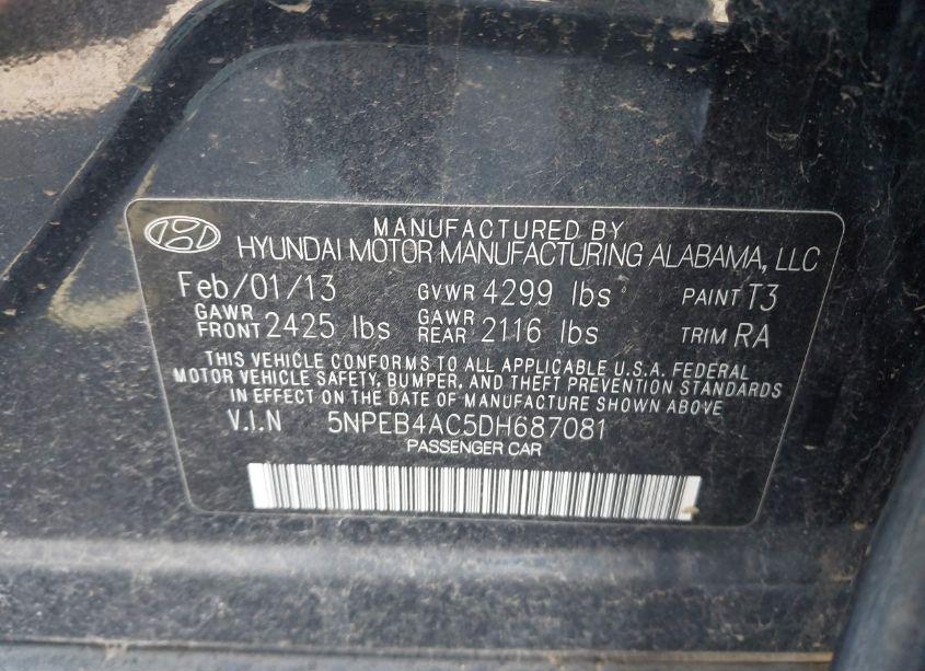Photo 9 of 2013 Hyundai Sonata GLS (VIN 5NPEB4AC5DH687081)
