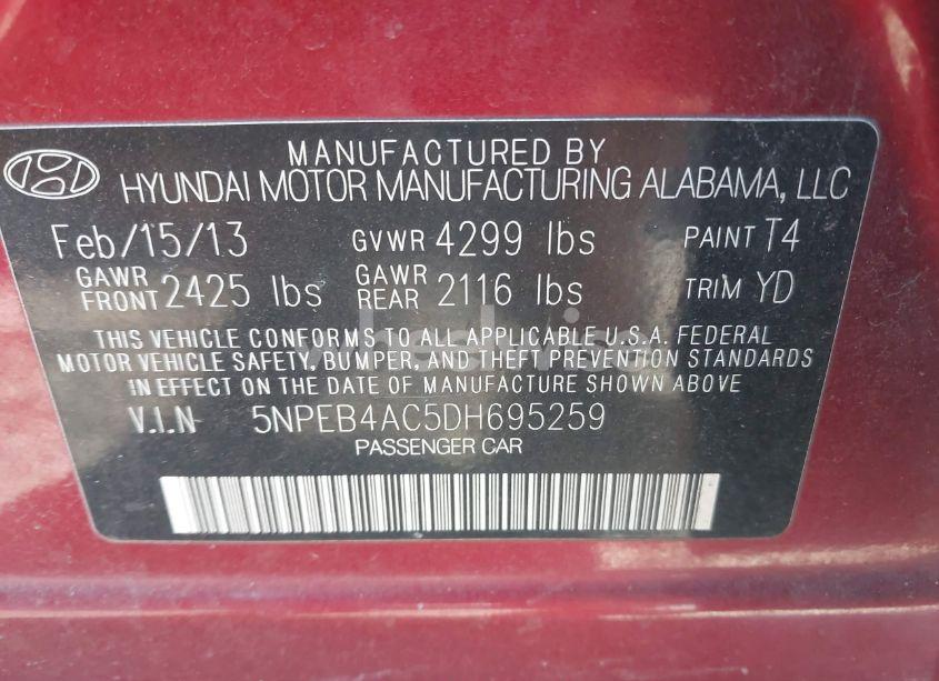 Photo 9 of 2013 Hyundai Sonata GLS (VIN 5NPEB4AC5DH695259)