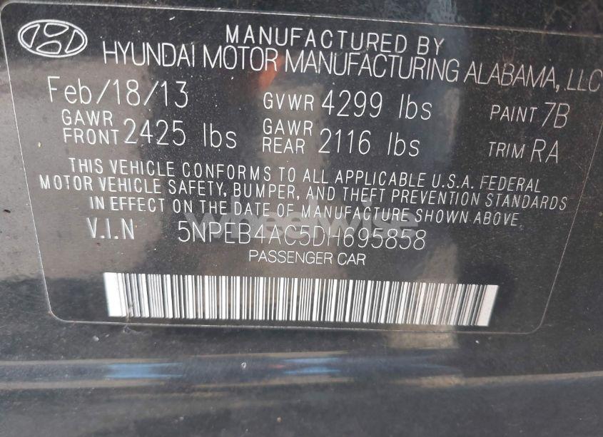 Photo 9 of 2013 Hyundai Sonata GLS (VIN 5NPEB4AC5DH695858)