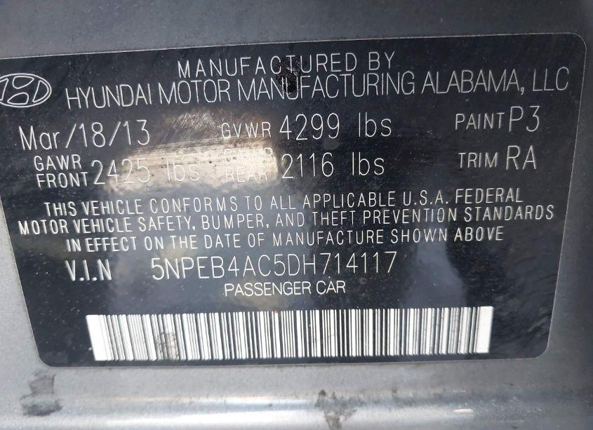 Photo 9 of 2013 Hyundai Sonata GLS (VIN 5NPEB4AC5DH714117)