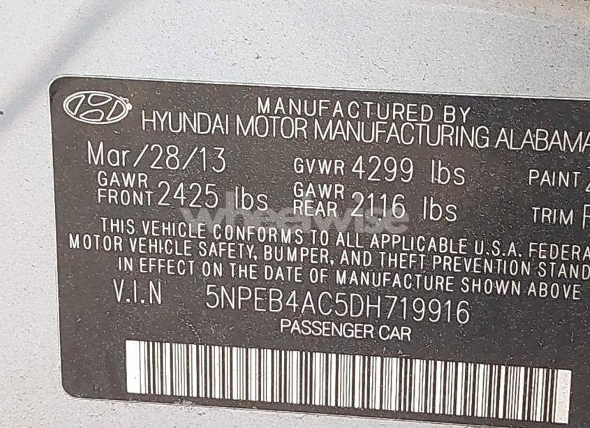 Photo 9 of 2013 Hyundai Sonata GLS (VIN 5NPEB4AC5DH719916)