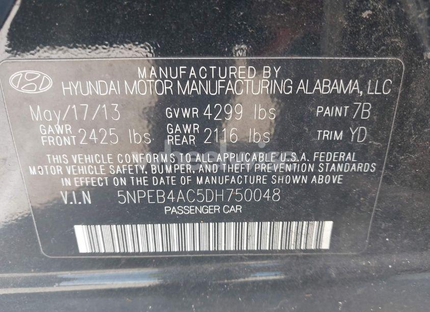 Photo 9 of 2013 Hyundai Sonata GLS (VIN 5NPEB4AC5DH750048)