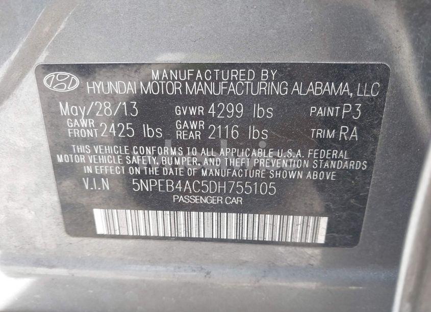 Photo 9 of 2013 Hyundai Sonata GLS (VIN 5NPEB4AC5DH755105)