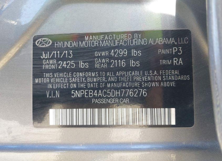 Photo 9 of 2013 Hyundai Sonata GLS (VIN 5NPEB4AC5DH776276)
