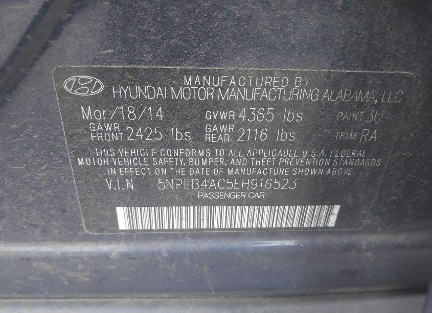 Photo 9 of 2014 Hyundai Sonata GLS (VIN 5NPEB4AC5EH916523)