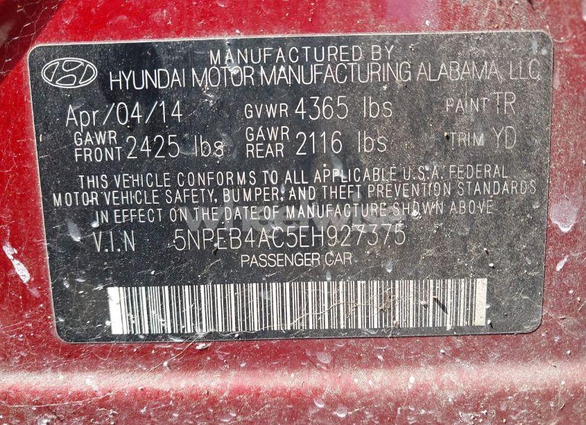 Photo 9 of 2014 Hyundai Sonata GLS (VIN 5NPEB4AC5EH927375)