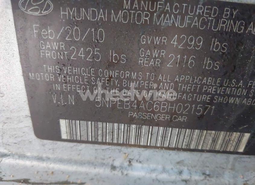 Photo 9 of 2011 Hyundai Sonata GLS (VIN 5NPEB4AC6BH021571)