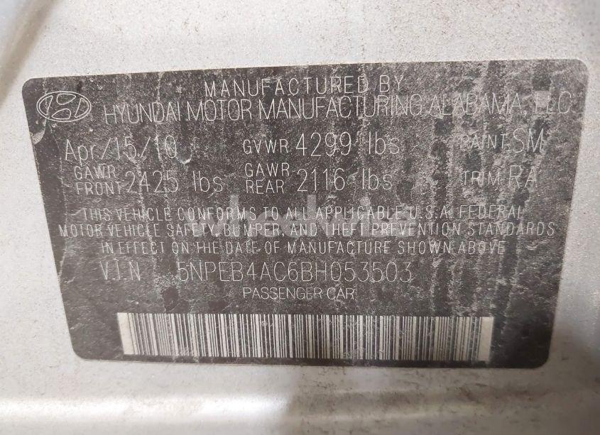 Photo 9 of 2011 Hyundai Sonata GLS (VIN 5NPEB4AC6BH053503)