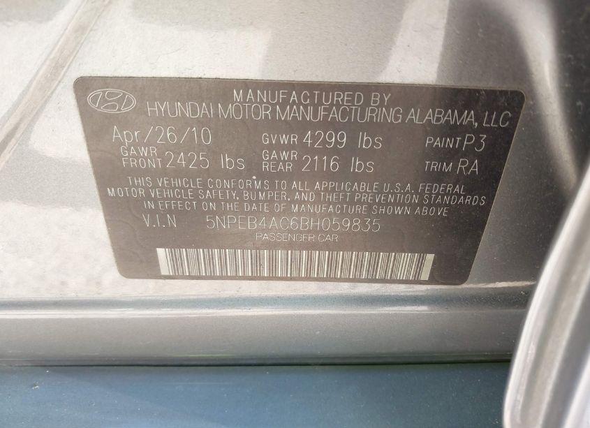 Photo 9 of 2011 Hyundai Sonata GLS (VIN 5NPEB4AC6BH059835)