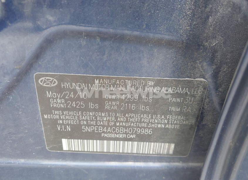 Photo 9 of 2011 Hyundai Sonata GLS (VIN 5NPEB4AC6BH079986)