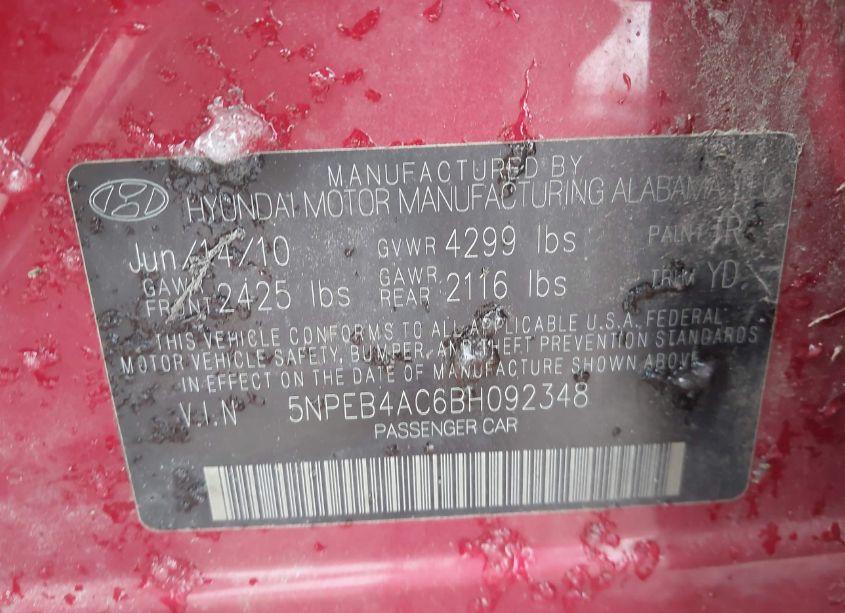 Photo 9 of 2011 Hyundai Sonata GLS (VIN 5NPEB4AC6BH092348)