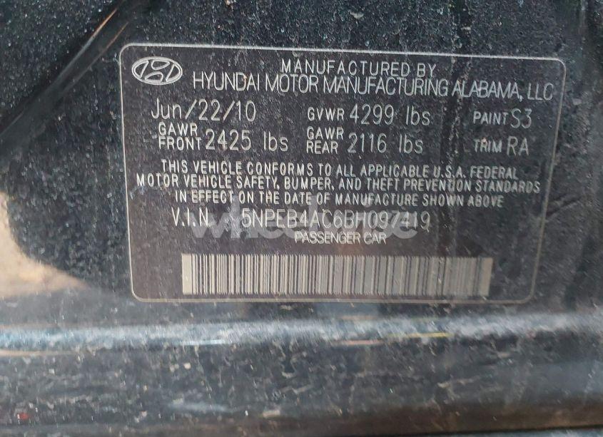 Photo 9 of 2011 Hyundai Sonata GLS (VIN 5NPEB4AC6BH097419)