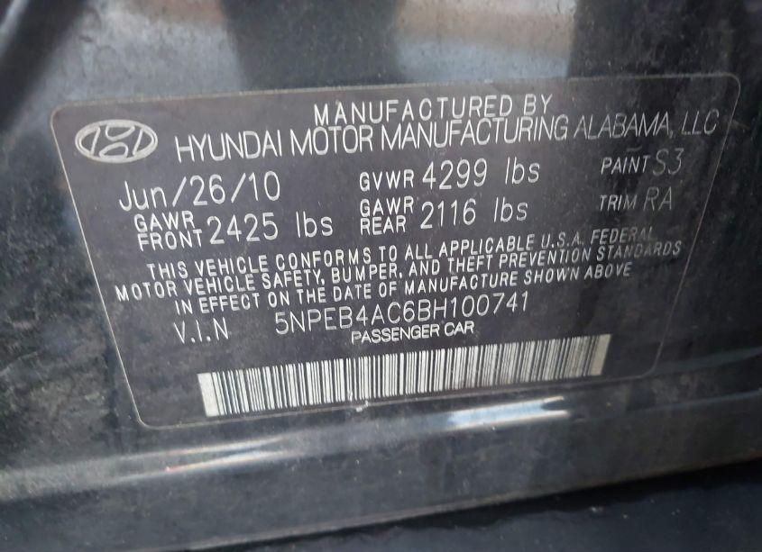 Photo 9 of 2011 Hyundai Sonata GLS (VIN 5NPEB4AC6BH100741)