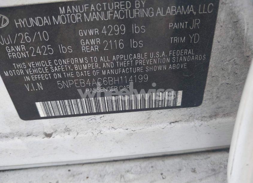 Photo 9 of 2011 Hyundai Sonata GLS (VIN 5NPEB4AC6BH114199)