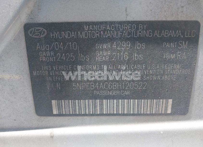 Photo 9 of 2011 Hyundai Sonata GLS (VIN 5NPEB4AC6BH120522)