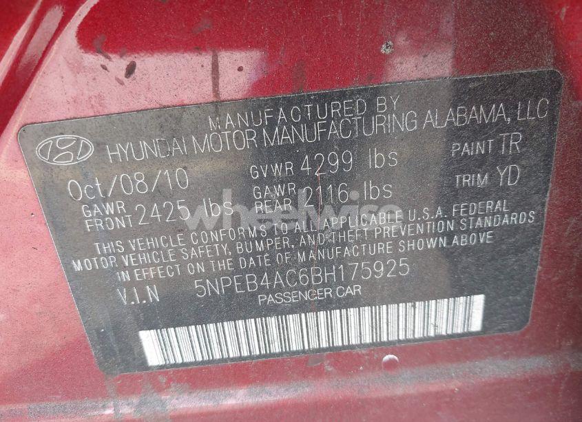 Photo 9 of 2011 Hyundai Sonata GLS (VIN 5NPEB4AC6BH175925)