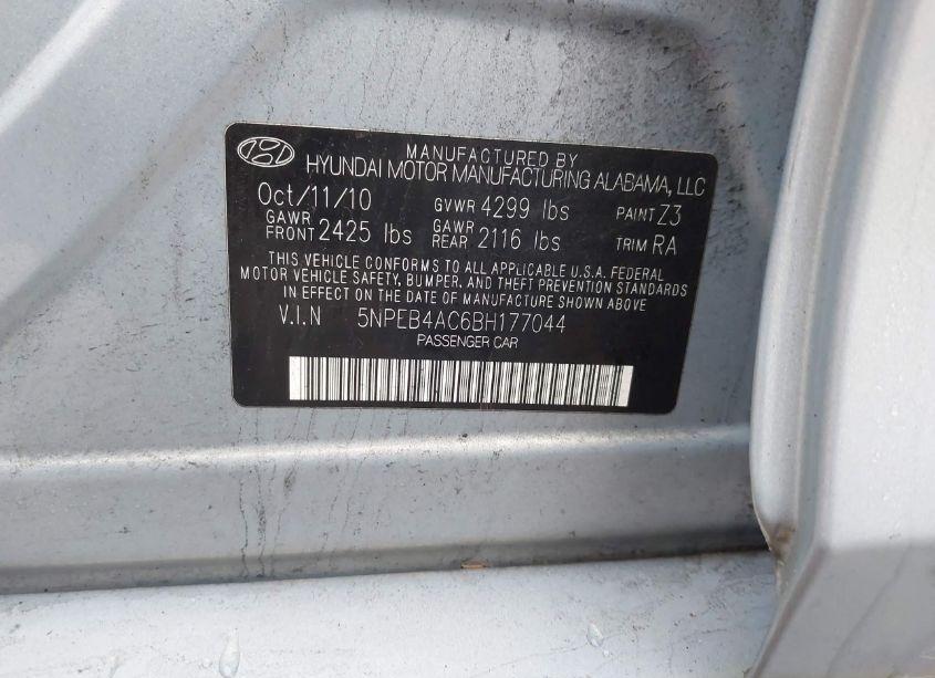 Photo 9 of 2011 Hyundai Sonata GLS (VIN 5NPEB4AC6BH177044)