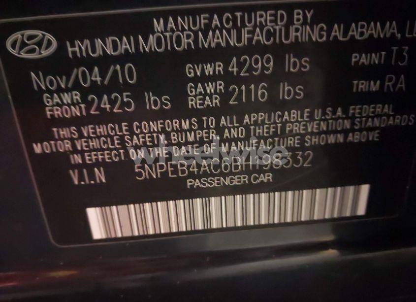 Photo 9 of 2011 Hyundai Sonata GLS (VIN 5NPEB4AC6BH198332)