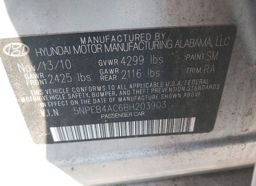 Photo 9 of 2011 Hyundai Sonata GLS (VIN 5NPEB4AC6BH203903)