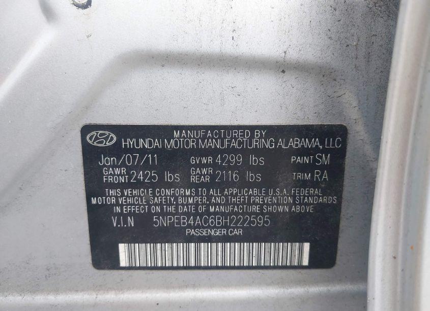 Photo 9 of 2011 Hyundai Sonata GLS (VIN 5NPEB4AC6BH222595)