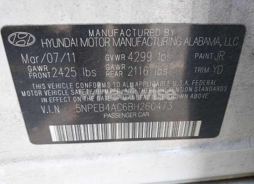 Photo 9 of 2011 Hyundai Sonata GLS (VIN 5NPEB4AC6BH260473)