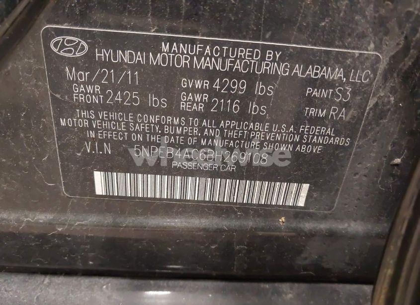 Photo 9 of 2011 Hyundai Sonata GLS (VIN 5NPEB4AC6BH269108)