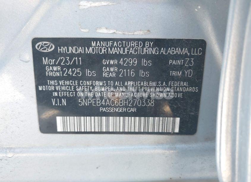 Photo 9 of 2011 Hyundai Sonata GLS (VIN 5NPEB4AC6BH270338)