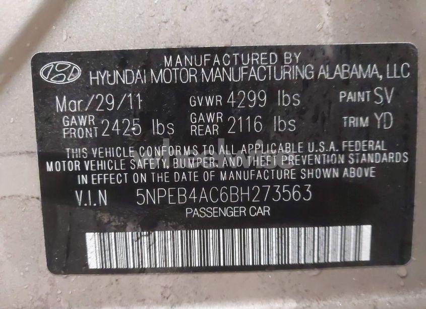 Photo 9 of 2011 Hyundai Sonata GLS (VIN 5NPEB4AC6BH273563)