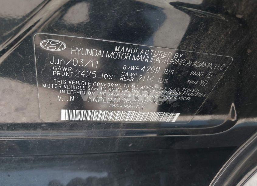 Photo 9 of 2012 Hyundai Sonata GLS (VIN 5NPEB4AC6CH310645)