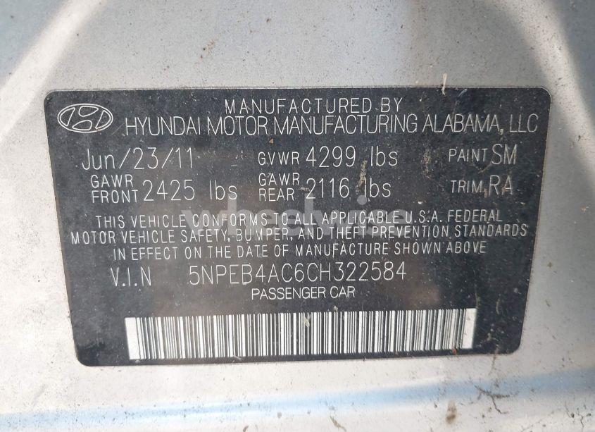Photo 9 of 2012 Hyundai Sonata GLS (VIN 5NPEB4AC6CH322584)