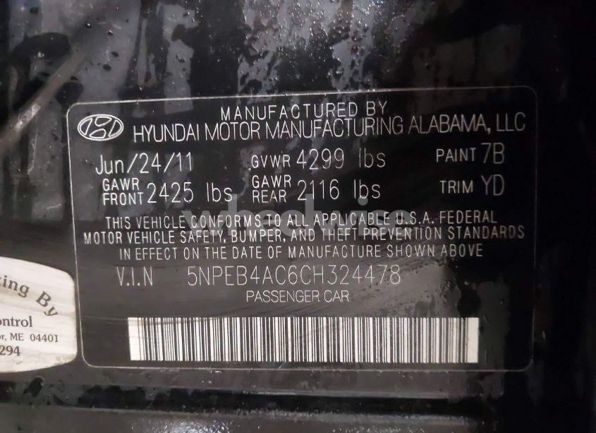 Photo 9 of 2012 Hyundai Sonata GLS (VIN 5NPEB4AC6CH324478)