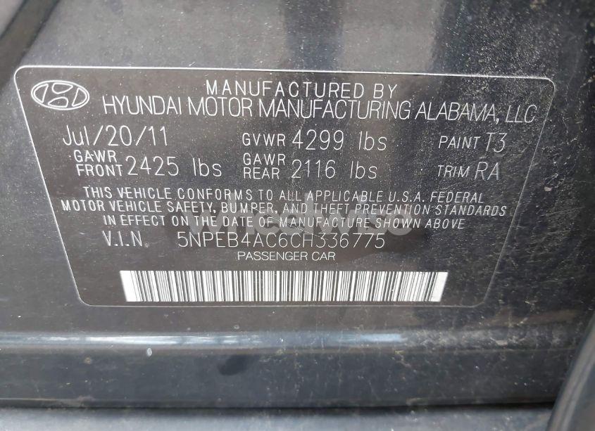Photo 9 of 2012 Hyundai Sonata GLS (VIN 5NPEB4AC6CH336775)